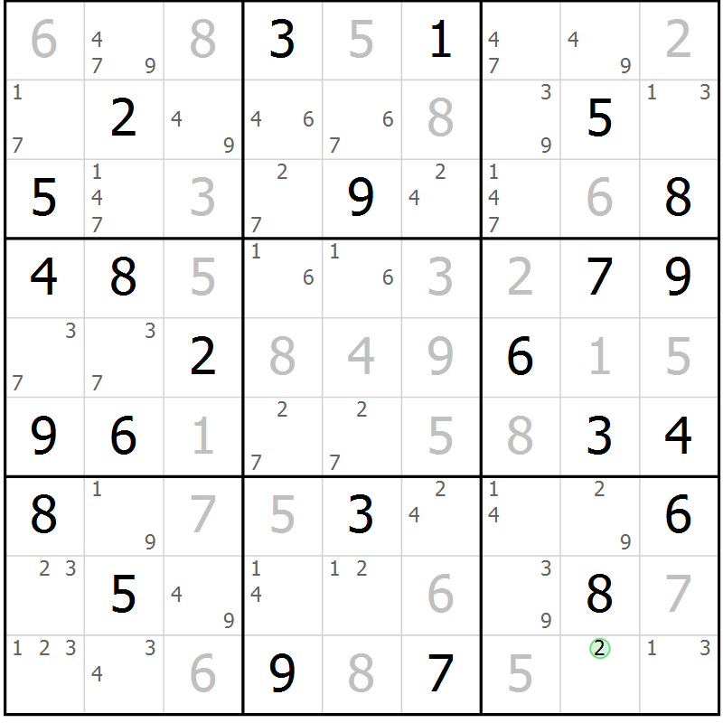Position des candidats pour la solution de la Gr 70 page 73 du magazine de sudoku Sudoku Suprême n° 037