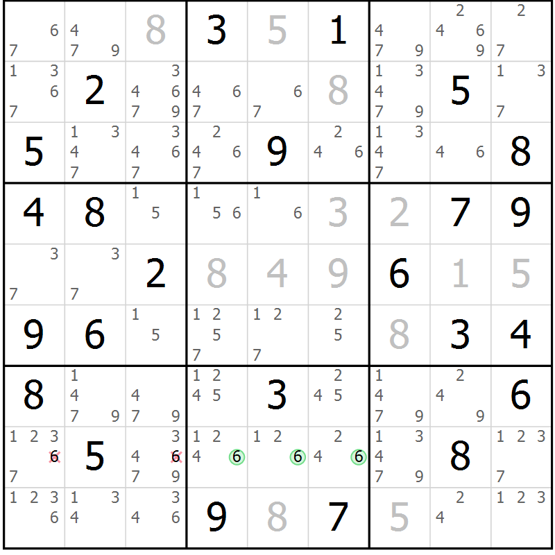 Position des candidats pour la solution de la Gr 70 page 73 du magazine de sudoku Sudoku Suprême n° 037