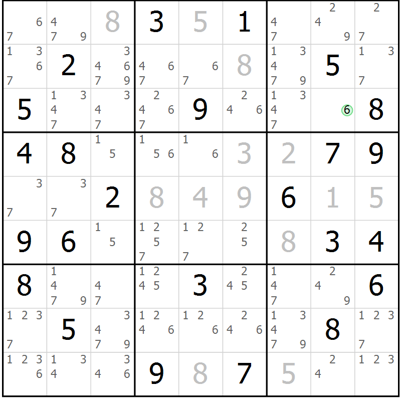 Position des candidats pour la solution de la Gr 70 page 73 du magazine de sudoku Sudoku Suprême n° 037