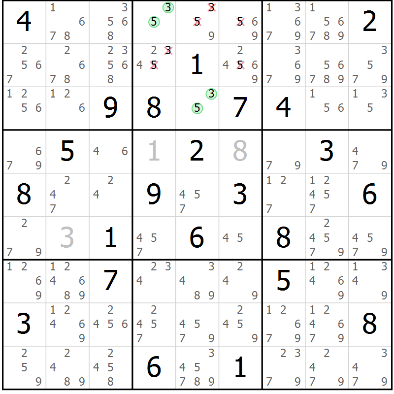 Position des candidats pour la solution de la Gr 71 page 74 du magazine de sudoku Sudoku Suprême n° 037