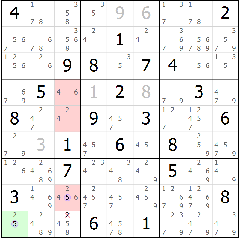 Position des candidats pour la solution de la Gr 71 page 74 du magazine de sudoku Sudoku Suprême n° 037