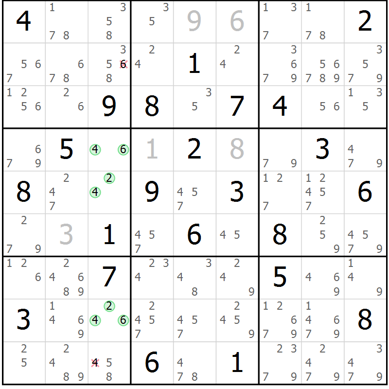 Position des candidats pour la solution de la Gr 71 page 74 du magazine de sudoku Sudoku Suprême n° 037