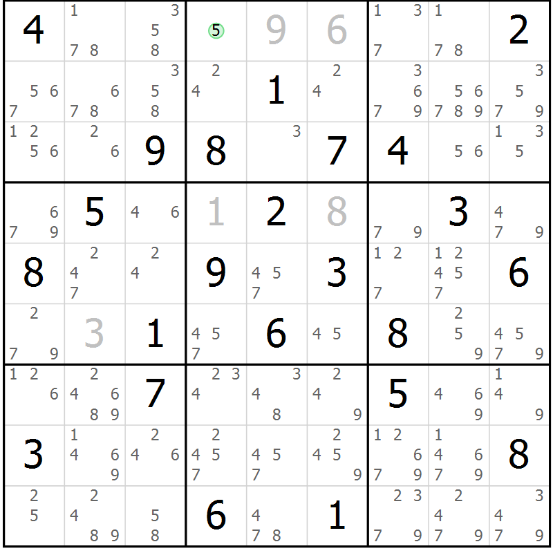 Position des candidats pour la solution de la Gr 71 page 74 du magazine de sudoku Sudoku Suprême n° 037