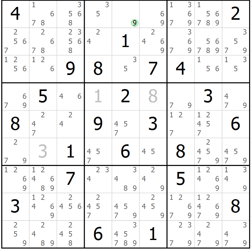 Position des candidats pour la solution de la Gr 71 page 74 du magazine de sudoku Sudoku Suprême n° 037