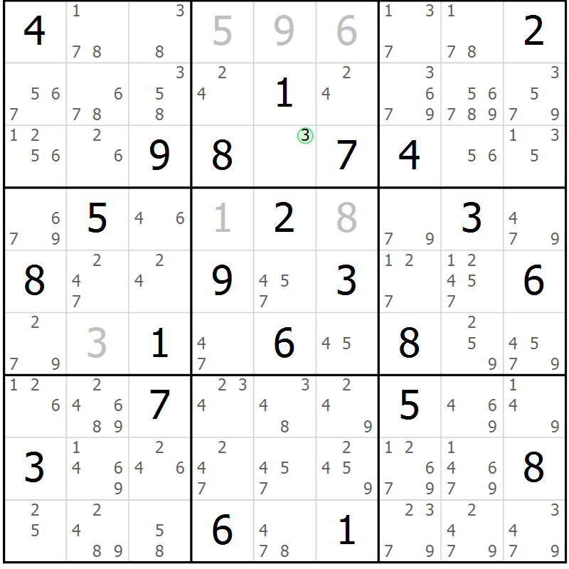 Position des candidats pour la solution de la Gr 71 page 74 du magazine de sudoku Sudoku Suprême n° 037