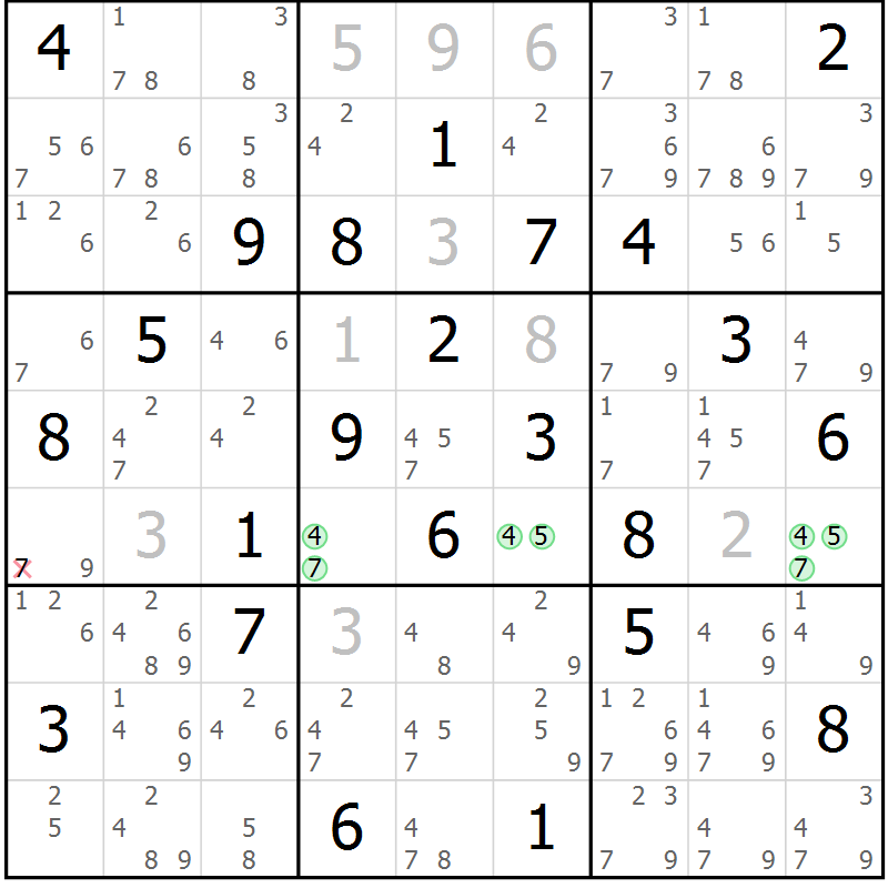 Position des candidats pour la solution de la Gr 71 page 74 du magazine de sudoku Sudoku Suprême n° 037