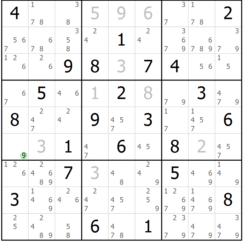 Position des candidats pour la solution de la Gr 71 page 74 du magazine de sudoku Sudoku Suprême n° 037
