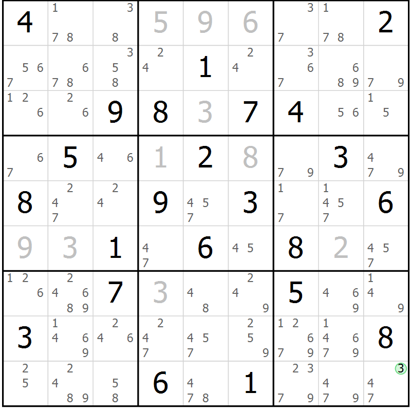 Position des candidats pour la solution de la Gr 71 page 74 du magazine de sudoku Sudoku Suprême n° 037