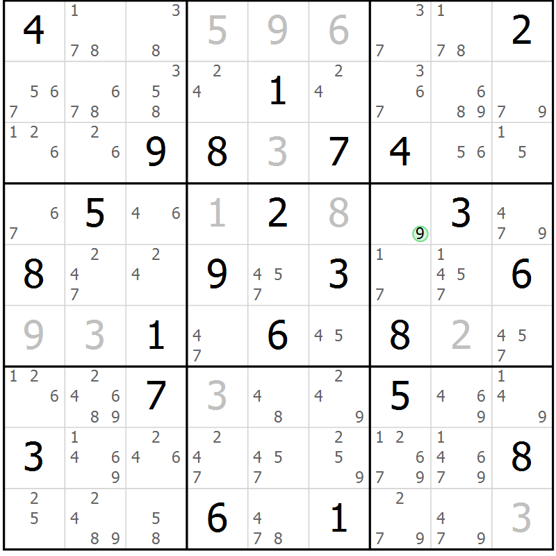 Position des candidats pour la solution de la Gr 71 page 74 du magazine de sudoku Sudoku Suprême n° 037