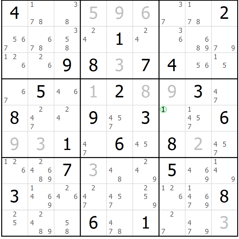 Position des candidats pour la solution de la Gr 71 page 74 du magazine de sudoku Sudoku Suprême n° 037