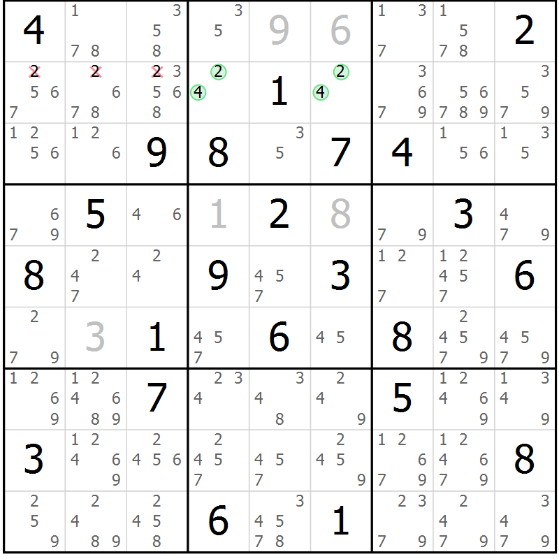 Position des candidats pour la solution de la Gr 71 page 74 du magazine de sudoku Sudoku Suprême n° 037