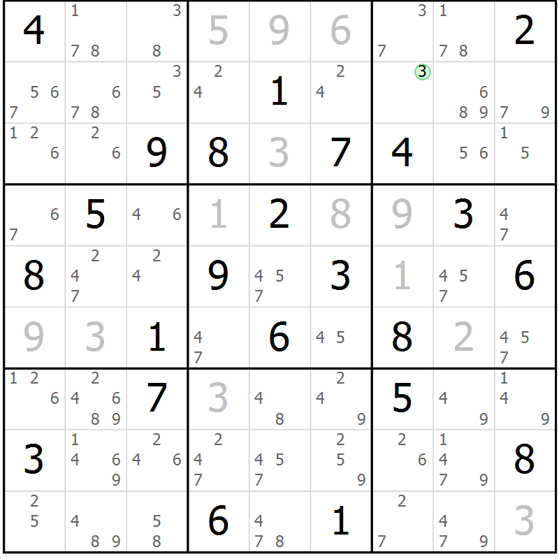 Position des candidats pour la solution de la Gr 71 page 74 du magazine de sudoku Sudoku Suprême n° 037