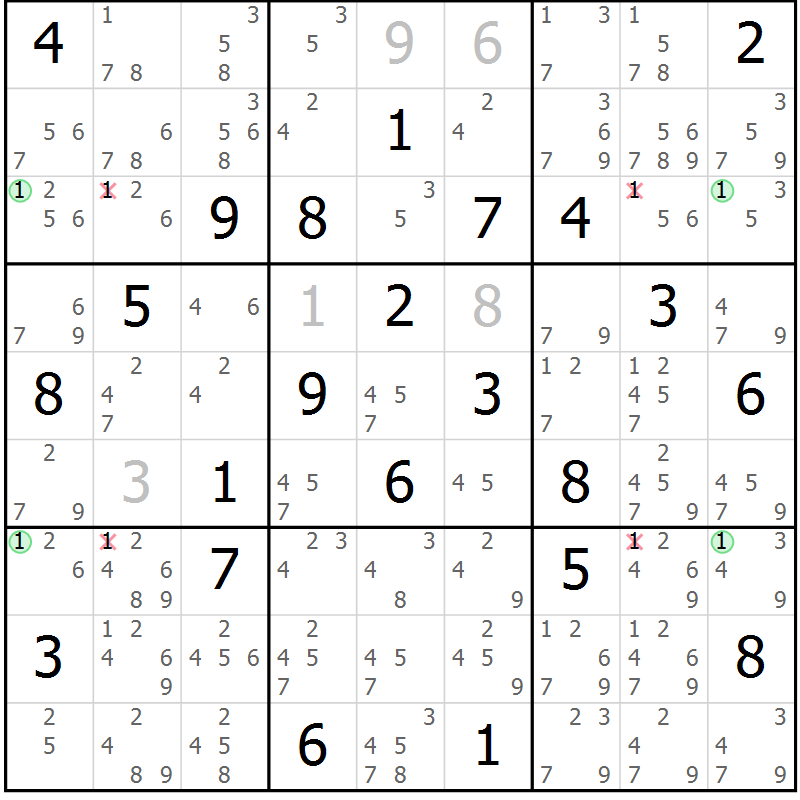 Position des candidats pour la solution de la Gr 71 page 74 du magazine de sudoku Sudoku Suprême n° 037