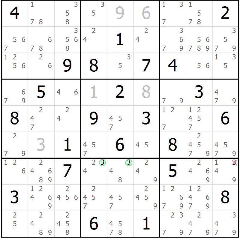 Position des candidats pour la solution de la Gr 71 page 74 du magazine de sudoku Sudoku Suprême n° 037