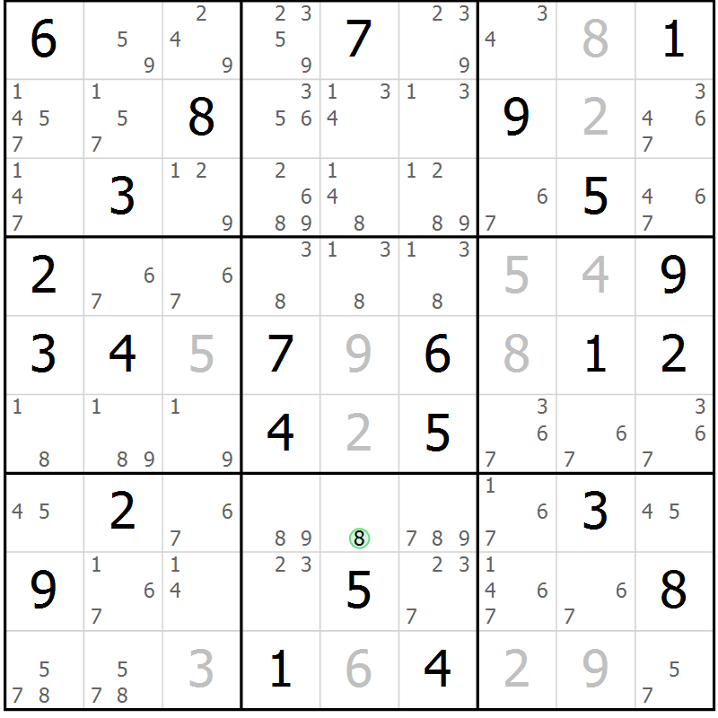 Position des candidats pour la solution de la Gr 72 page 75 du magazine de sudoku Sudoku Suprême n° 037