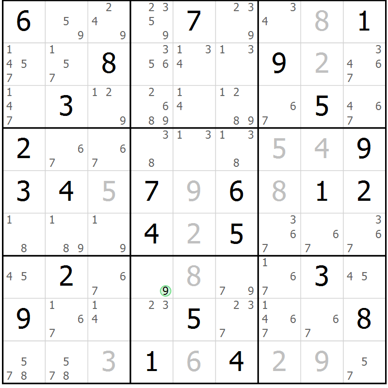 Position des candidats pour la solution de la Gr 72 page 75 du magazine de sudoku Sudoku Suprême n° 037