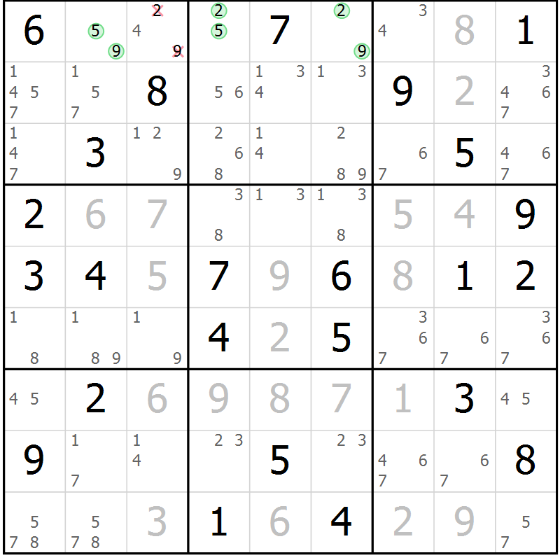 Position des candidats pour la solution de la Gr 72 page 75 du magazine de sudoku Sudoku Suprême n° 037