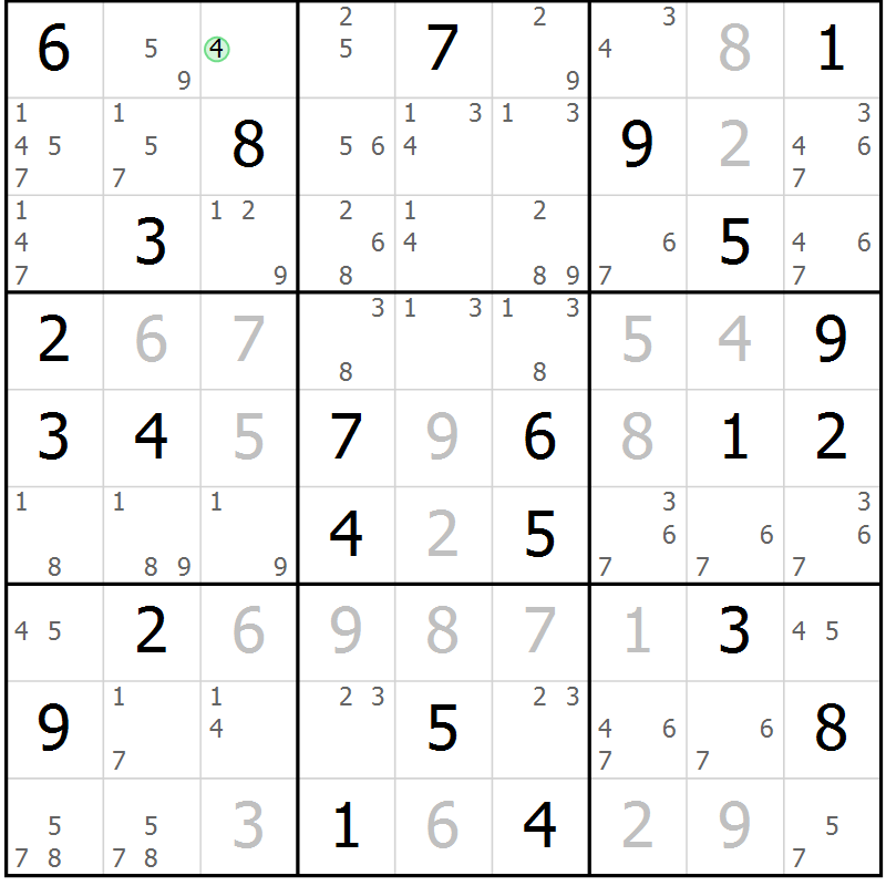 Position des candidats pour la solution de la Gr 72 page 75 du magazine de sudoku Sudoku Suprême n° 037