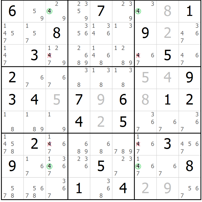 Position des candidats pour la solution de la Gr 72 page 75 du magazine de sudoku Sudoku Suprême n° 037