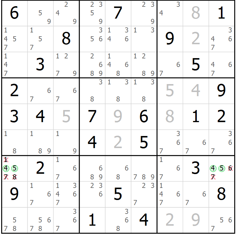 Position des candidats pour la solution de la Gr 72 page 75 du magazine de sudoku Sudoku Suprême n° 037