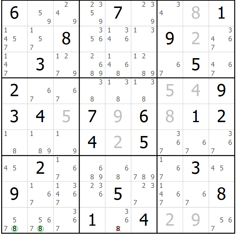 Position des candidats pour la solution de la Gr 72 page 75 du magazine de sudoku Sudoku Suprême n° 037