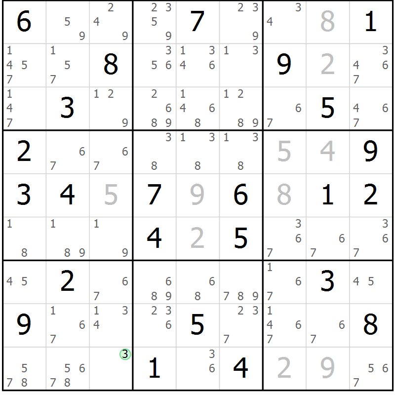Position des candidats pour la solution de la Gr 72 page 75 du magazine de sudoku Sudoku Suprême n° 037