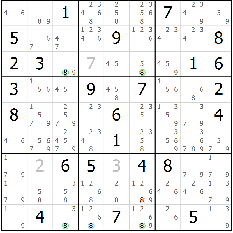 Position des candidats pour la solution de la Gr 73 page 76 du magazine de sudoku Sudoku Suprême n° 037