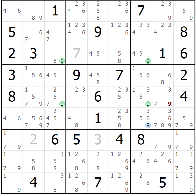 Position des candidats pour la solution de la Gr 73 page 76 du magazine de sudoku Sudoku Suprême n° 037