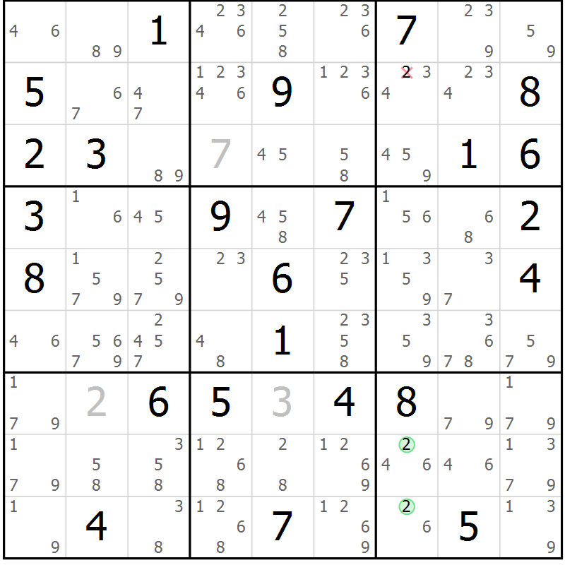 Position des candidats pour la solution de la Gr 73 page 76 du magazine de sudoku Sudoku Suprême n° 037