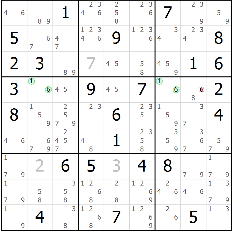 Position des candidats pour la solution de la Gr 73 page 76 du magazine de sudoku Sudoku Suprême n° 037