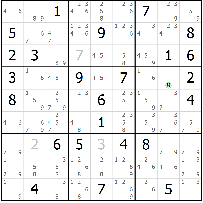 Position des candidats pour la solution de la Gr 73 page 76 du magazine de sudoku Sudoku Suprême n° 037