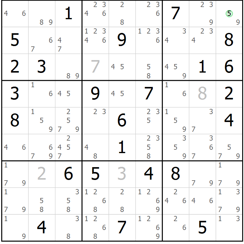 Position des candidats pour la solution de la Gr 73 page 76 du magazine de sudoku Sudoku Suprême n° 037