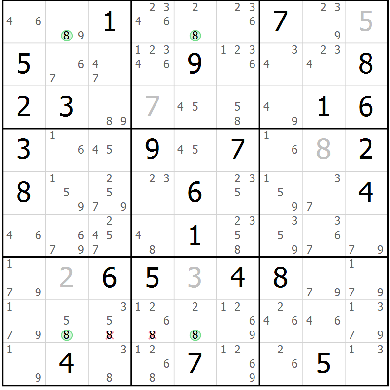 Position des candidats pour la solution de la Gr 73 page 76 du magazine de sudoku Sudoku Suprême n° 037