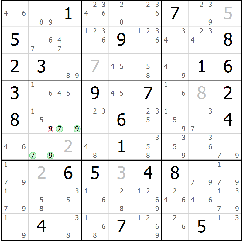 Position des candidats pour la solution de la Gr 73 page 76 du magazine de sudoku Sudoku Suprême n° 037