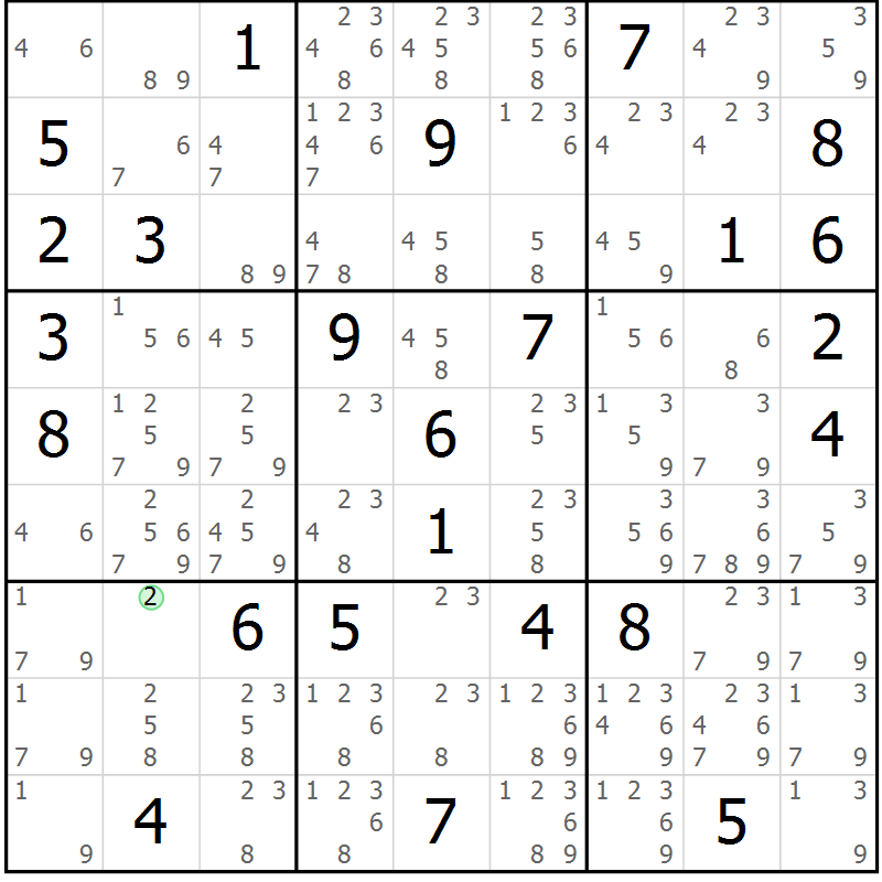Position des candidats pour la solution de la Gr 73 page 76 du magazine de sudoku Sudoku Suprême n° 037