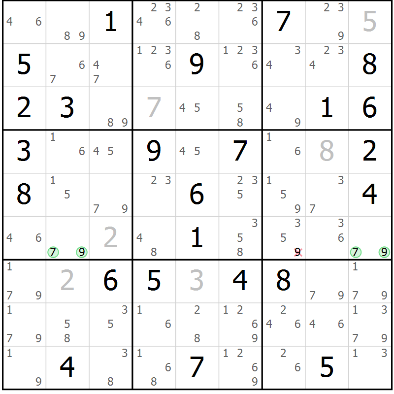 Position des candidats pour la solution de la Gr 73 page 76 du magazine de sudoku Sudoku Suprême n° 037