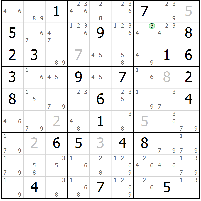 Position des candidats pour la solution de la Gr 73 page 76 du magazine de sudoku Sudoku Suprême n° 037