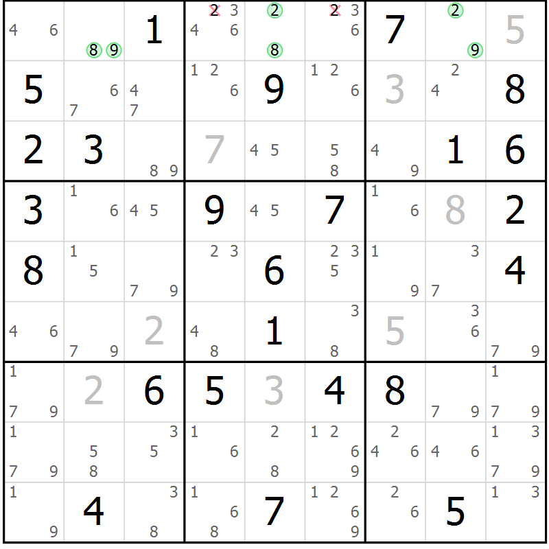 Position des candidats pour la solution de la Gr 73 page 76 du magazine de sudoku Sudoku Suprême n° 037