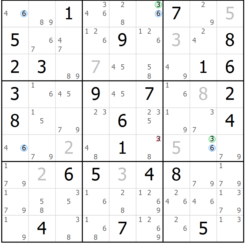 Position des candidats pour la solution de la Gr 73 page 76 du magazine de sudoku Sudoku Suprême n° 037