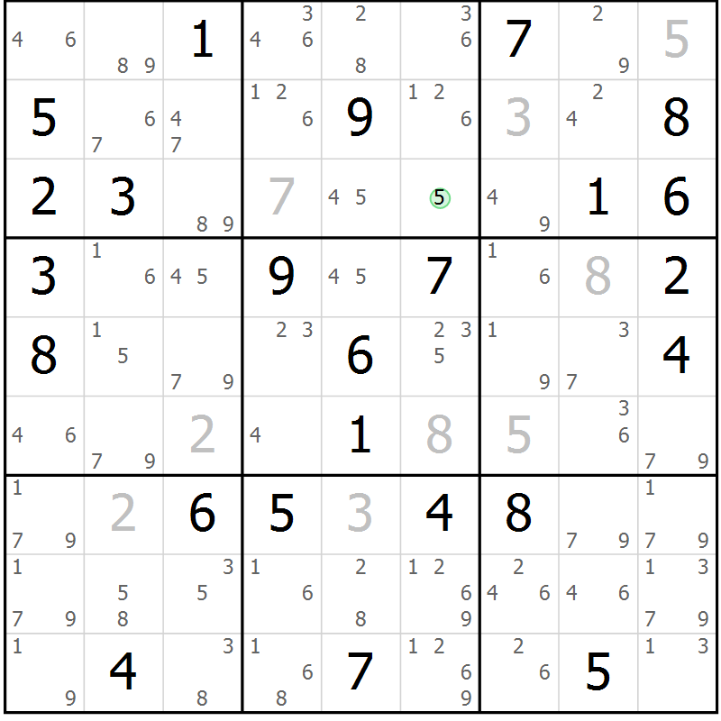 Position des candidats pour la solution de la Gr 73 page 76 du magazine de sudoku Sudoku Suprême n° 037