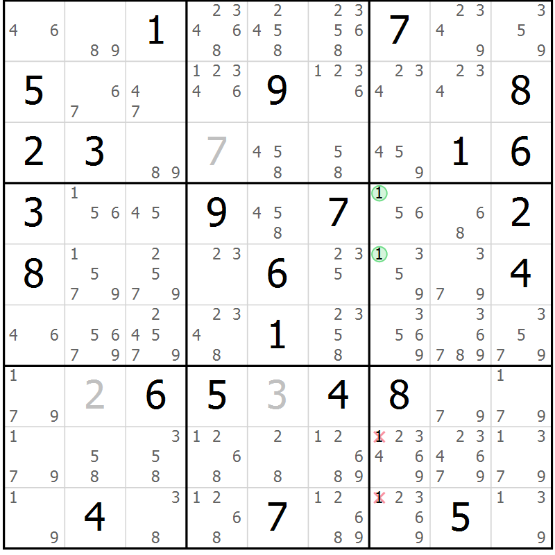 Position des candidats pour la solution de la Gr 73 page 76 du magazine de sudoku Sudoku Suprême n° 037