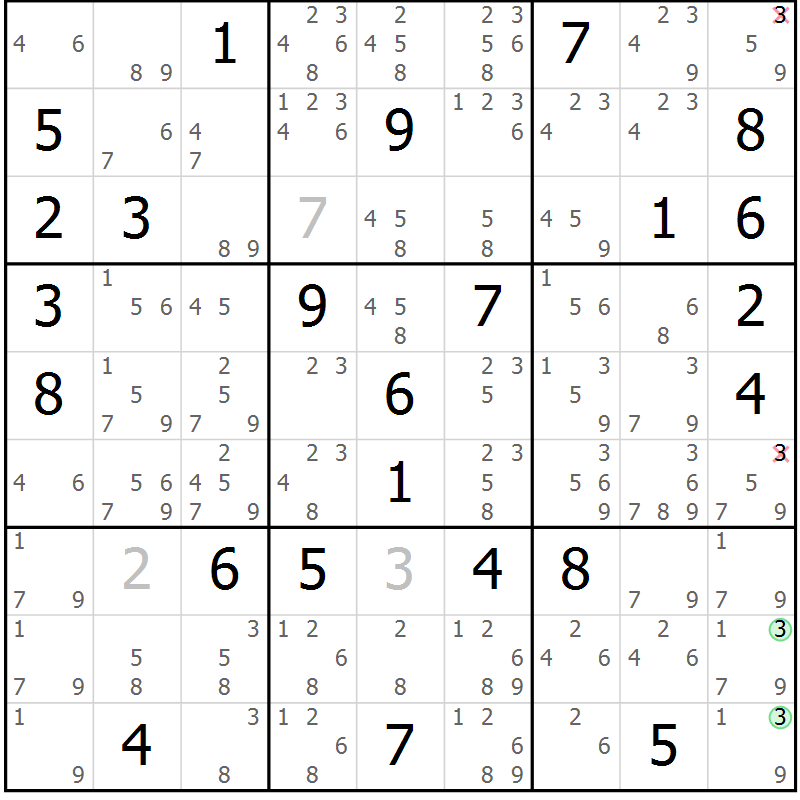 Position des candidats pour la solution de la Gr 73 page 76 du magazine de sudoku Sudoku Suprême n° 037