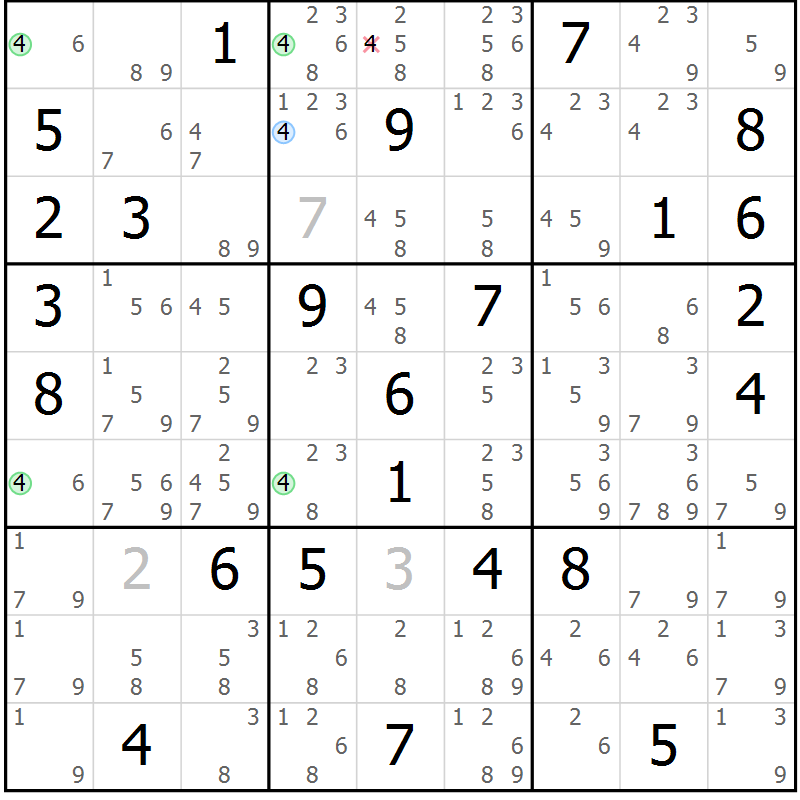 Position des candidats pour la solution de la Gr 73 page 76 du magazine de sudoku Sudoku Suprême n° 037