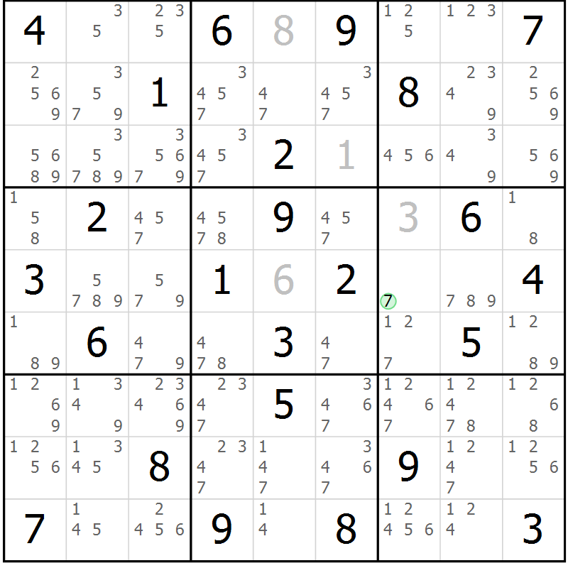 Position des candidats pour la solution de la Gr 74 page 77 du magazine de sudoku Sudoku Suprême n° 037