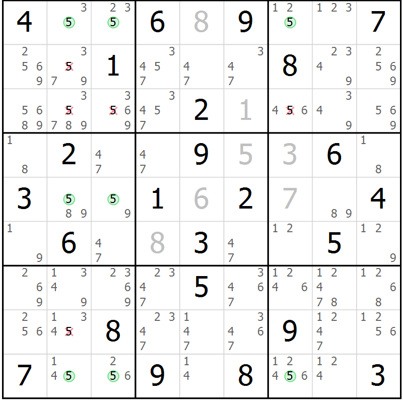 Position des candidats pour la solution de la Gr 74 page 77 du magazine de sudoku Sudoku Suprême n° 037