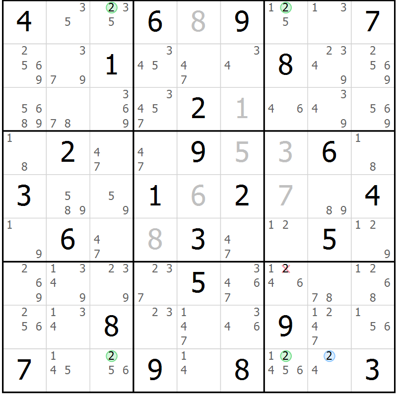 Position des candidats pour la solution de la Gr 74 page 77 du magazine de sudoku Sudoku Suprême n° 037