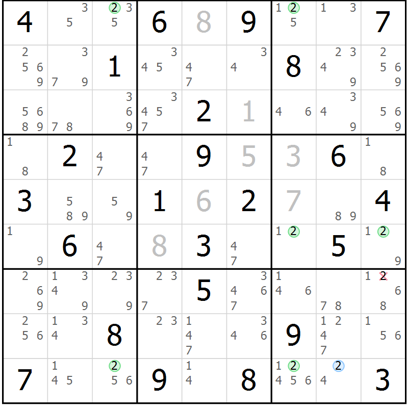 Position des candidats pour la solution de la Gr 74 page 77 du magazine de sudoku Sudoku Suprême n° 037