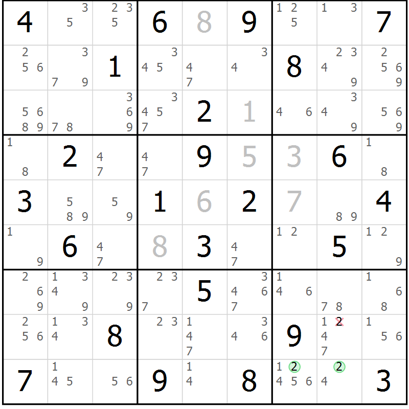 Position des candidats pour la solution de la Gr 74 page 77 du magazine de sudoku Sudoku Suprême n° 037