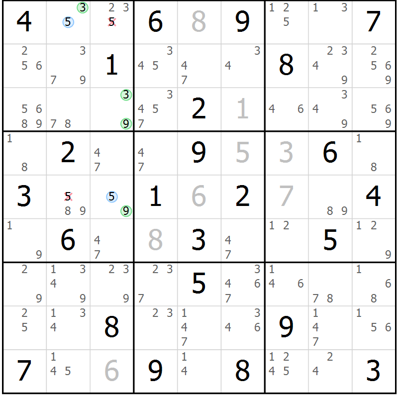 Position des candidats pour la solution de la Gr 74 page 77 du magazine de sudoku Sudoku Suprême n° 037