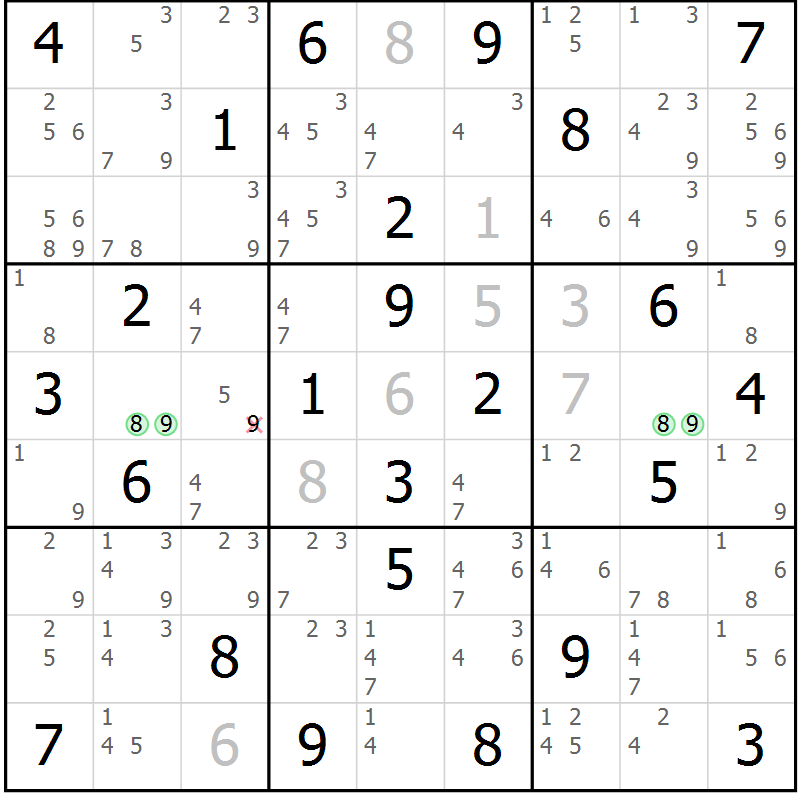 Position des candidats pour la solution de la Gr 74 page 77 du magazine de sudoku Sudoku Suprême n° 037